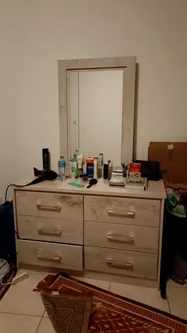 Six-Drawer Dresser with Mirror - Light Wood Finish