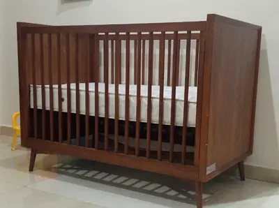 Baby crib — mid-century style (used, with mattress)