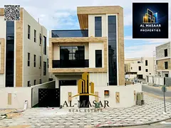 Excellent villa in Al Bahia area, Ajman, with a private pool, distinctive design, freehold ownership