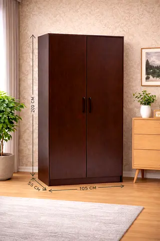 Modern Wooden 2 Door Wardrobe with Lockable Drawer – Wenge Storage Cabinet for Homes