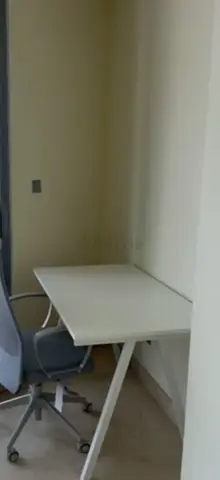 White Corner Study Desk with Modern Legs — Good Condition