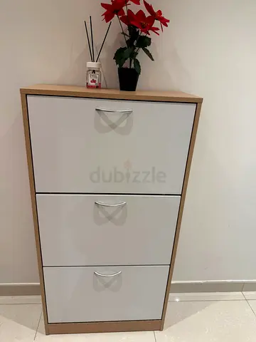 Slim 3-Drawer Shoe Cabinet in Oak and White