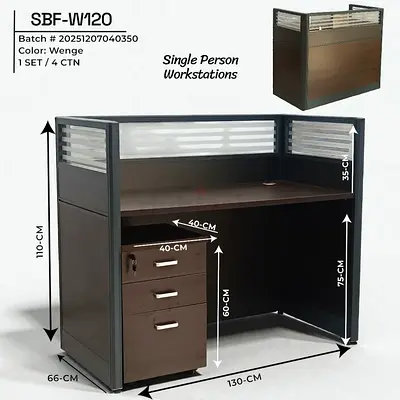 Single Person Wenge Office Workstation with Drawer Unit - SBF-W120