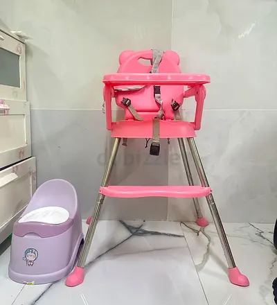Pink Baby High Chair with Safety Harness + Potty Seat
