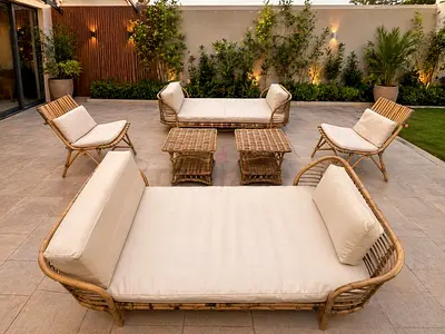 Wicker set 2 daybed and 2 chairs and 2 small side tables