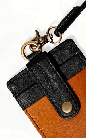 Slim Genuine Leather ID Card Holder with Secure Snap Strap
