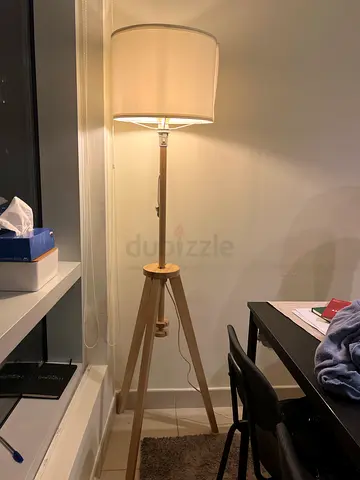 Wooden Tripod Floor Lamp with Fabric Shade - Light Oak