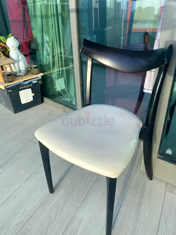 Wooden dining chair with cream upholstered seat - set of 4