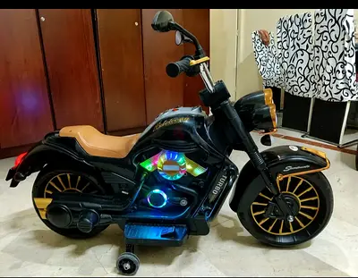 Kids Electric Ride-On Motorcycle with Lights and Training Wheels - Black