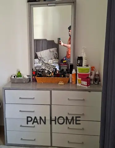 8-Drawer Dresser with Mirror - Light Grey, Good Condition