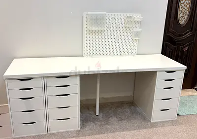 Large White Double Pedestal Desk with Multiple Drawers