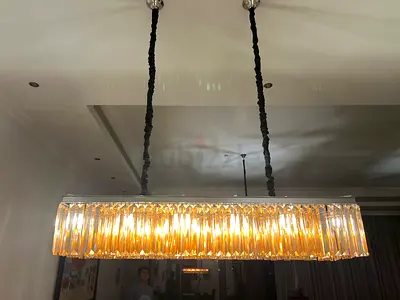 Long Rectangular Crystal Pendant Chandelier - 12 Bulb Flush Hanging Light