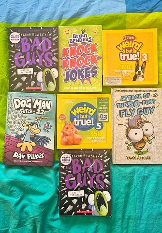 Childrens kids joke and humor book bundle — The Bad Guys, Dog Man, Fly Guy + more (7 books)