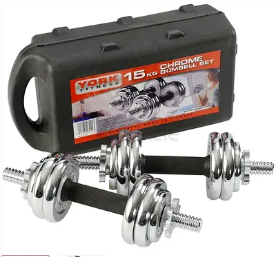 York Fitness 15kg Chrome Dumbbell Set and Case