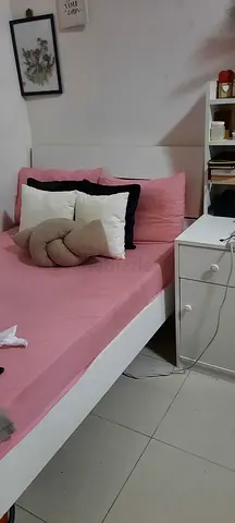Single Pink Bed with Headboard and Side Drawer Unit - Good Condition