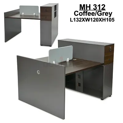 Modern Double Workstation Desk with Storage (Coffee/Grey) - MH312
