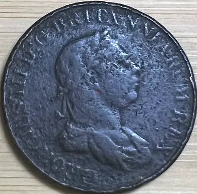 British Ceylon Old Copper Coin with Classical Profile (worn) - Collectible