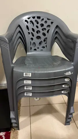 Set of 4 Grey Plastic Stackable Chairs - Good Condition