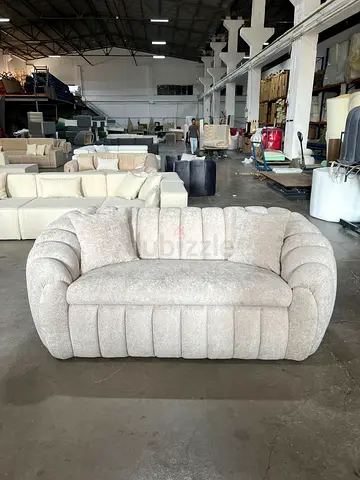 Beige Curved 3-Seater Sofa