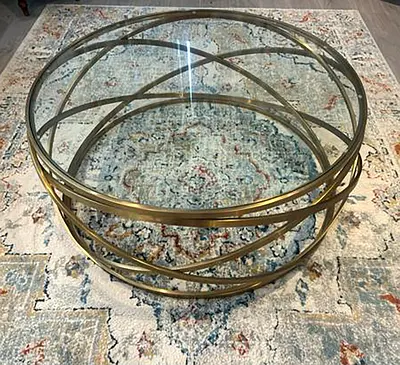 Round centre Table: Gold Color, Glass Top