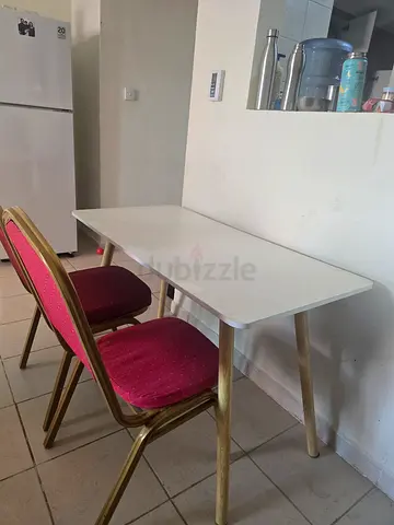 Compact Rectangular Dining Table with 2 Upholstered Chairs - Used