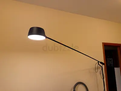 Long-Arm Black Floor Lamp with Shade - Good Working Condition