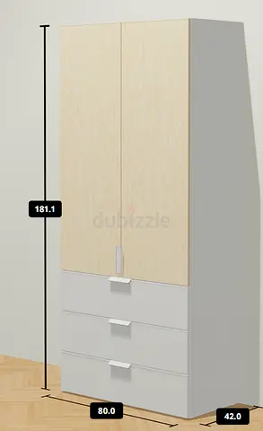 Two-tone Tall Wardrobe with 3 Drawers - Light Wood  White