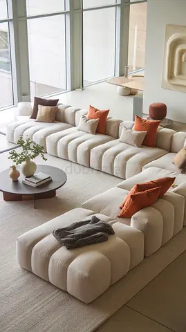 Modular Curved Sectional Sofa - Cream Upholstery, Modern Design