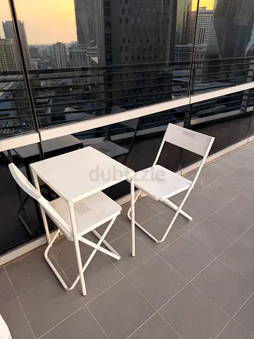 White Outdoor Balcony Table with Two Matching Chairs - Set of 3