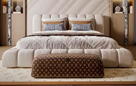 Modern upholstered customize king-size bed with padded headboard