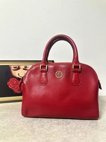 Burgundy Leather Handbag - Compact Top-Handle Tote