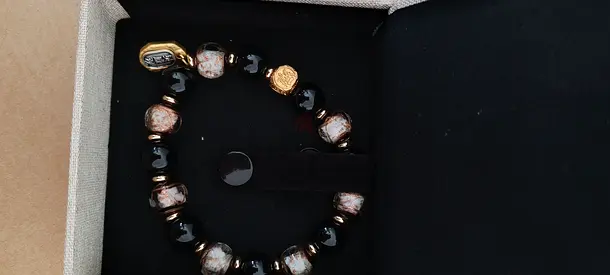 Black Onyx and Gold Bead Bracelet - Good Condition