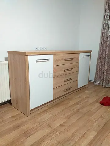 Wooden Sideboard / Dresser with 2 Cupboards and 4 Drawers - Light Oak  White