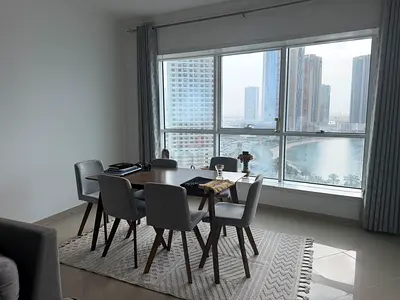 Dinning table 6 seater with Chairs , Gray  Brown