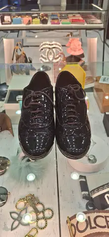 Black patent leather sneakers, gently used