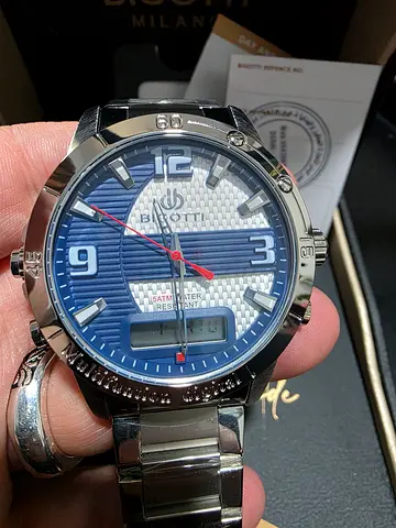 Bigotti Milano Mens Analog-Digital Stainless Steel Watch - Blue Dial