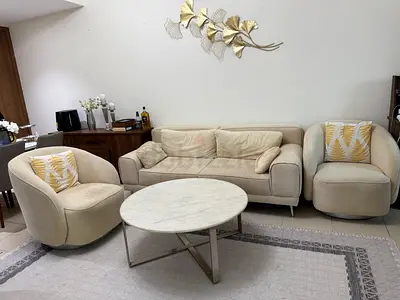 Light Beige 3-Seater Sofa Set with Two Swivel Armchairs