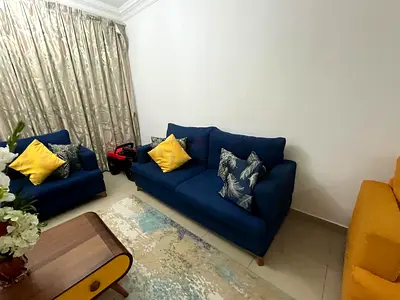 Blue 3-Seater Sofa Set with Cushions - Good Condition