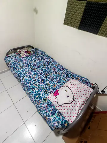 Karnak Heavy Duty Metal Folding Single Bed Frame (Used) with Matress.