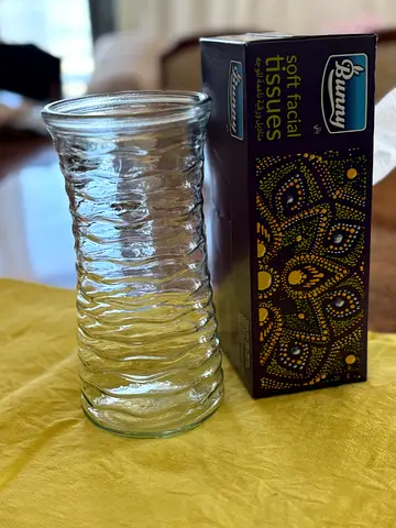 Clear Ribbed Glass Vase — Medium Decorative Flower Vase