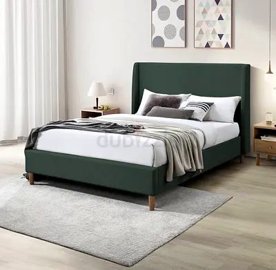 Upholstered Double Bed Frame with Headboard - Dark Green