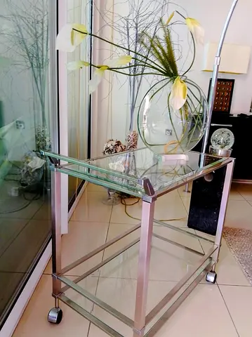 Glass and Chrome Bar/Serving Trolley on Wheels - Good Condition