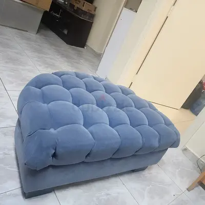 Blue Tufted Ottoman / Footstool - Good Condition