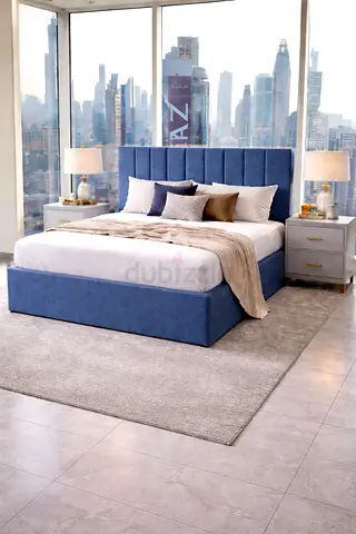 Brand New family queen size bed frame Blue Upholstered Queen Bed with Storage and Padded Headboard