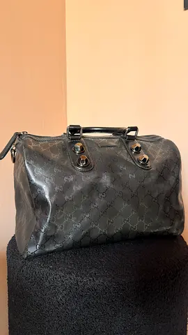 Gucci Black GG Imprime Canvas and Leather Medium Joy Boston Bag