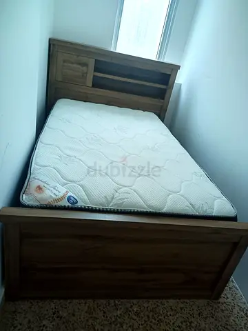 Single Wooden Bed with Headboard Storage and Mattress