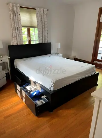 IKEA Queen Black Malm bed frame with IKEA Mattress