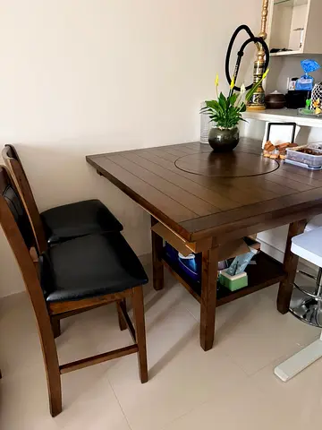 Solid Wood Dining Table with 4 Chairs - Dark Finish