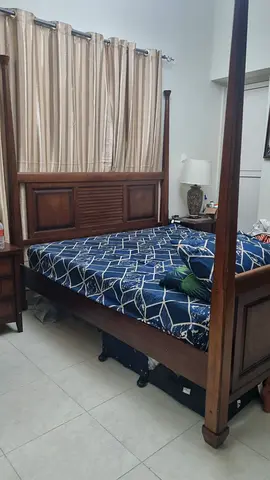 Solid Wood Four-Poster Double Bed with Headboard and Footboard with mattress included