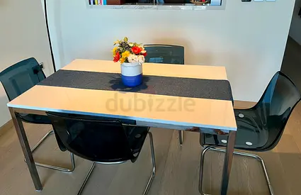 Modern Dining Table with 4 Transparent Chairs - IKEA Compact Set